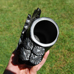 Chrysanthemum Stone Crystal Vase – 5.75" Hand Carved Ornate Flower Design, Joy & Harmony, Transformation Energy