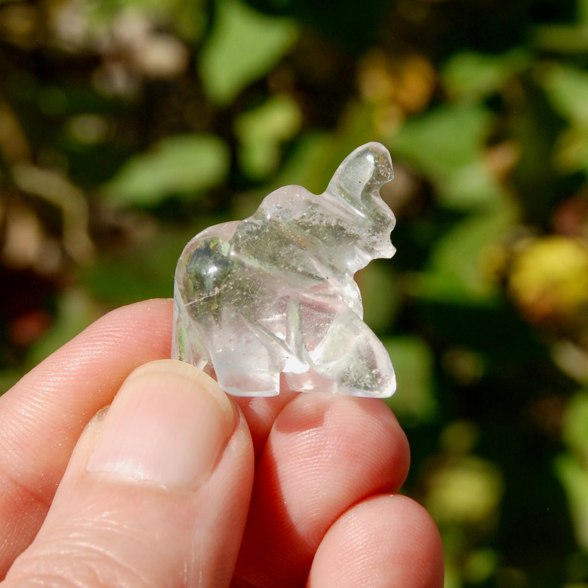 Tiny Clear Quartz Crystal Elephant Carving
