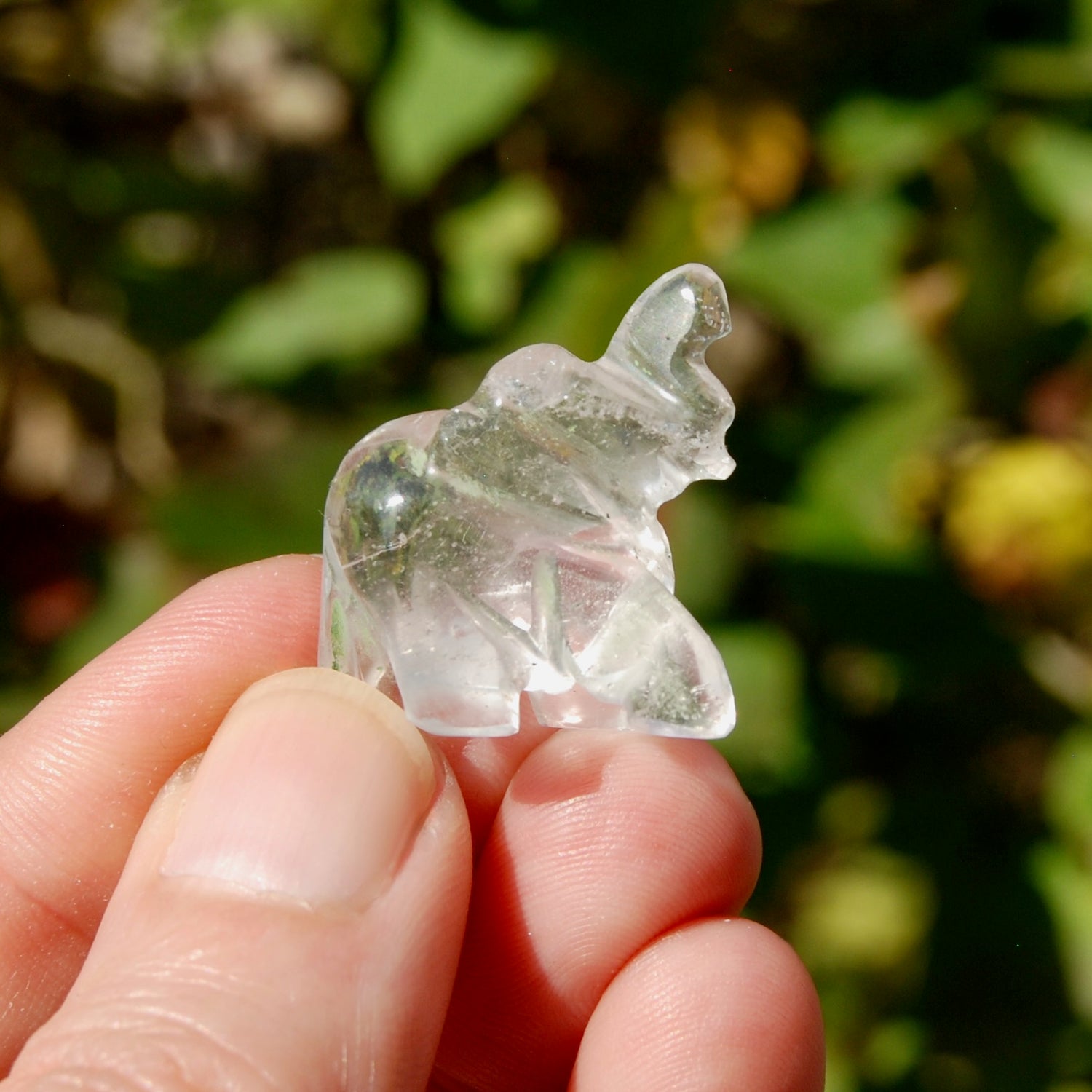 Tiny Clear Quartz Crystal Elephant Carving