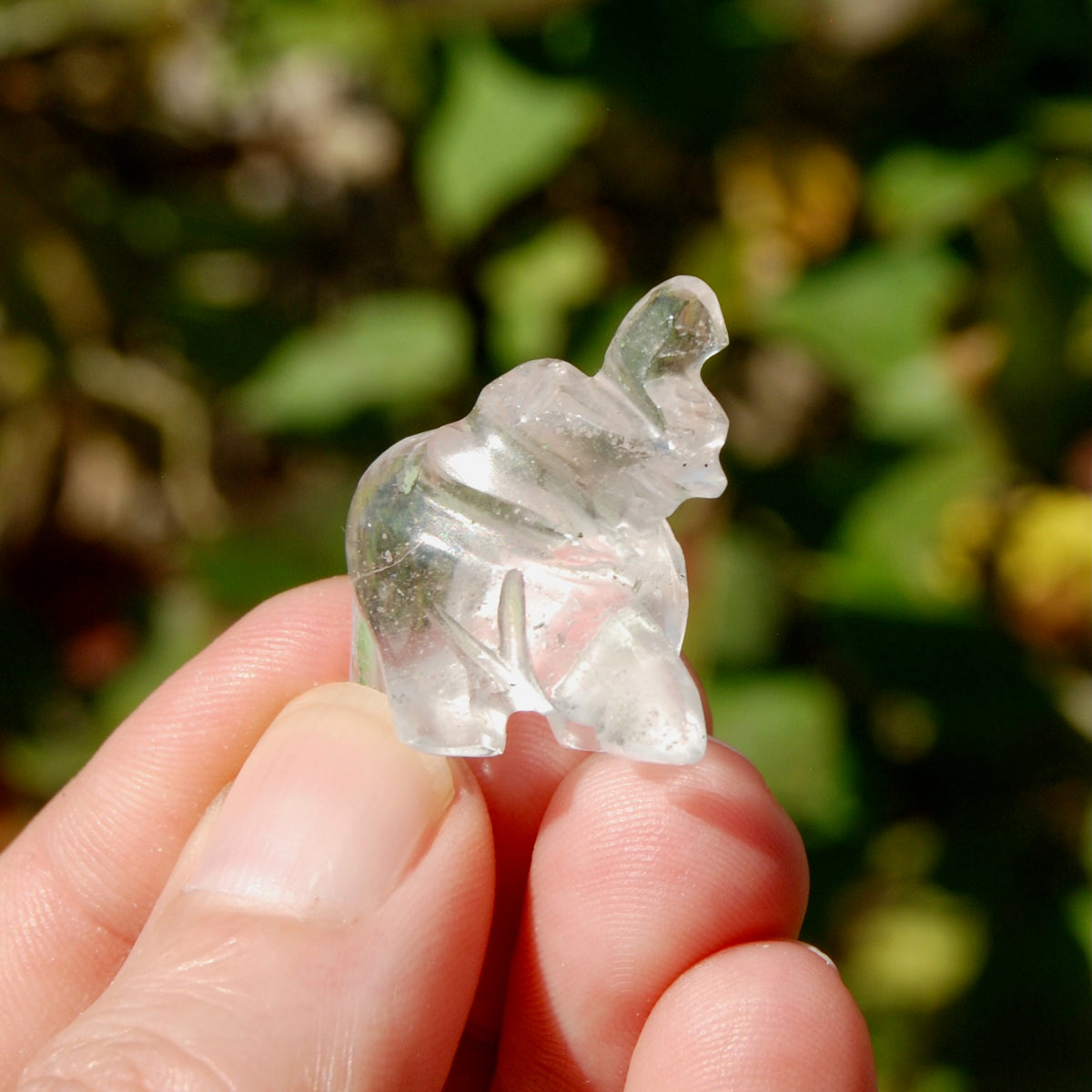 Tiny Clear Quartz Crystal Elephant Carving