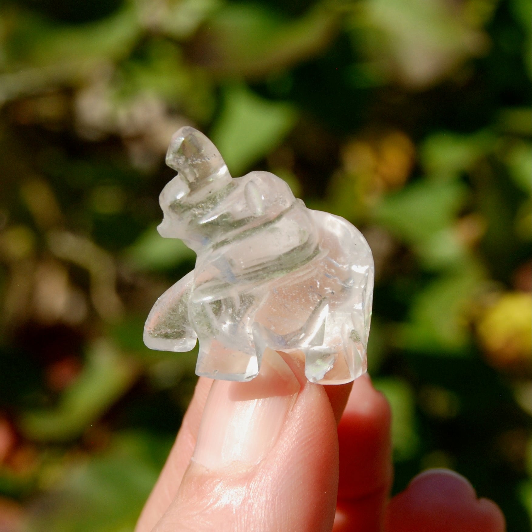 Tiny Clear Quartz Crystal Elephant Carving