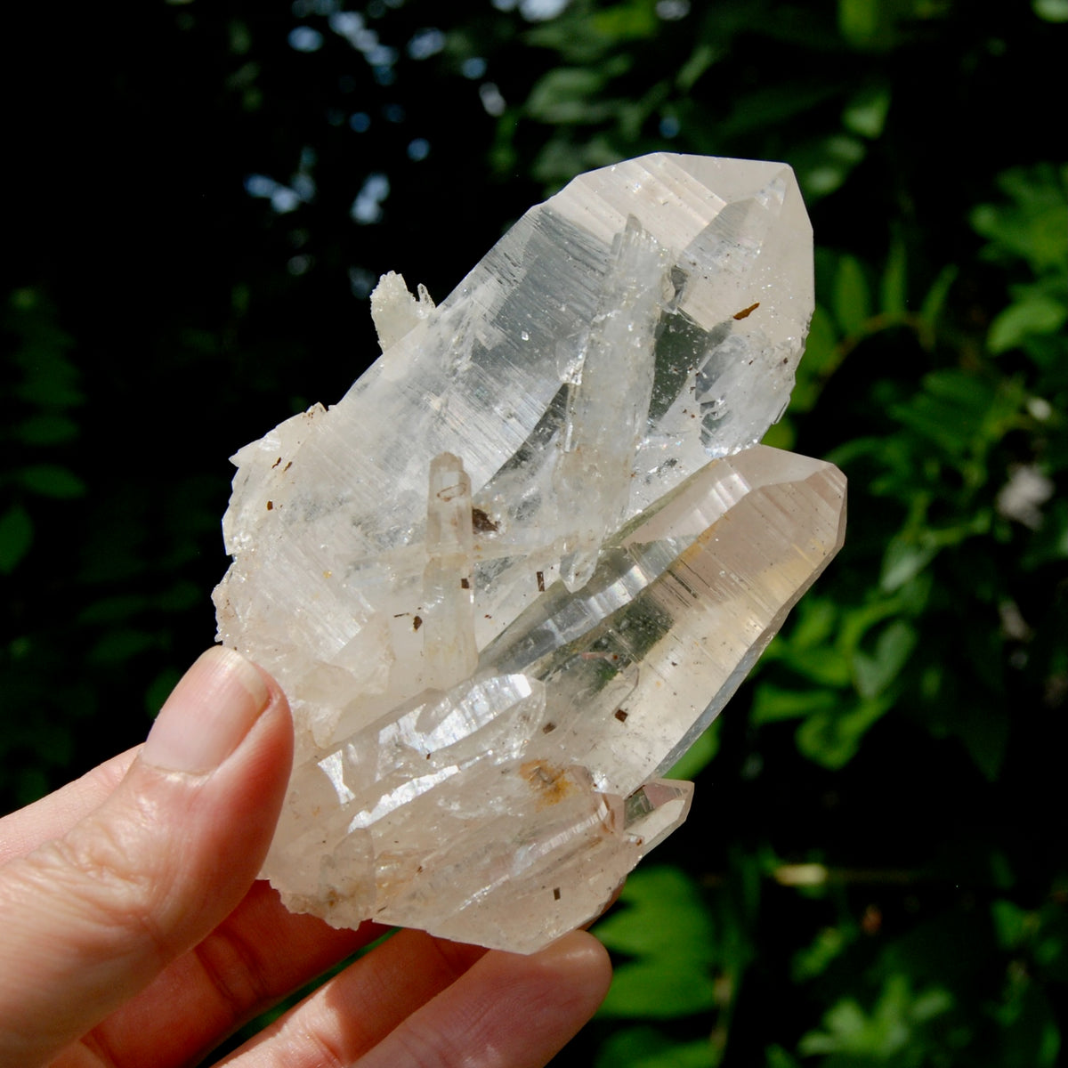 ET DT Lemurian Tantric Twin Crystal Cluster - 4.25" 252g Record Keeper Optical Quartz, Colombia