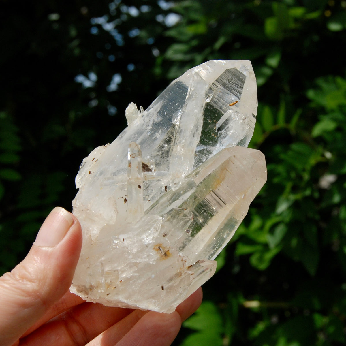 ET DT Lemurian Tantric Twin Crystal Cluster - 4.25" 252g Record Keeper Optical Quartz, Colombia