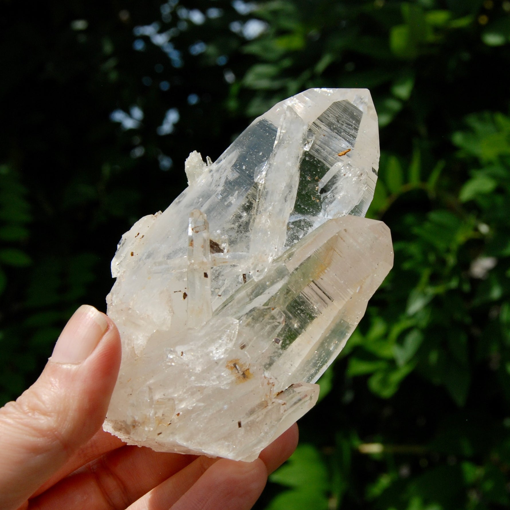 ET DT Lemurian Tantric Twin Crystal Cluster - 4.25" 252g Record Keeper Optical Quartz, Colombia