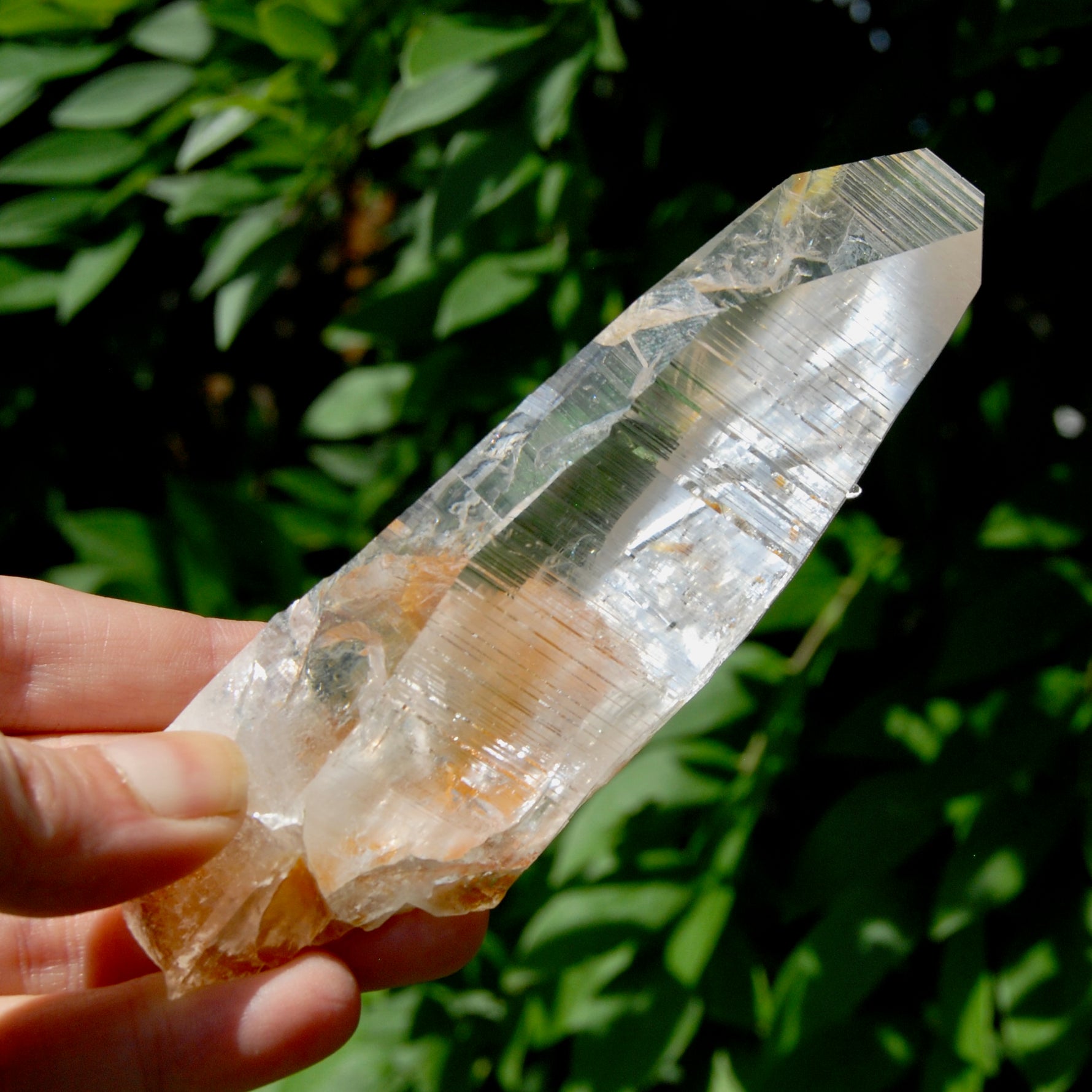 Lemurian Golden Healer Crystal - 5" 204g Inner Child Etched Optical Quartz, Colombia