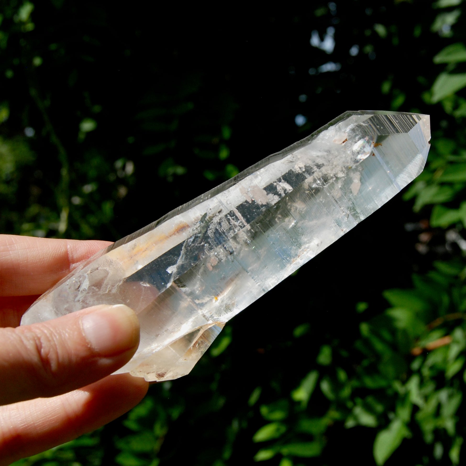 ET DT Lemurian Crystal Starbary - 5.25" 186g Golden Healer Etched Inset Optical Quartz, Colombia