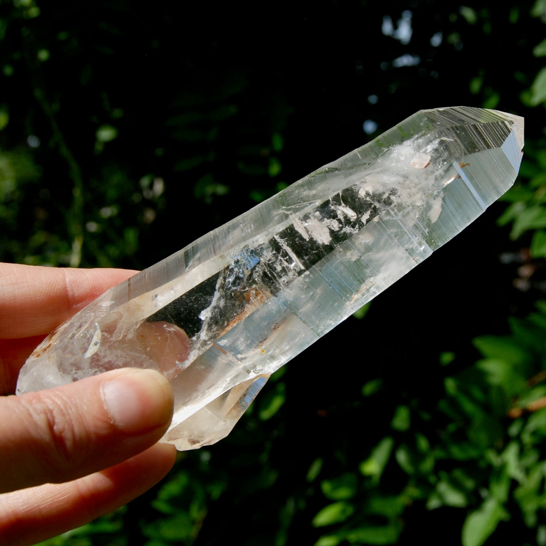 ET DT Lemurian Crystal Starbary - 5.25" 186g Golden Healer Etched Inset Optical Quartz, Colombia