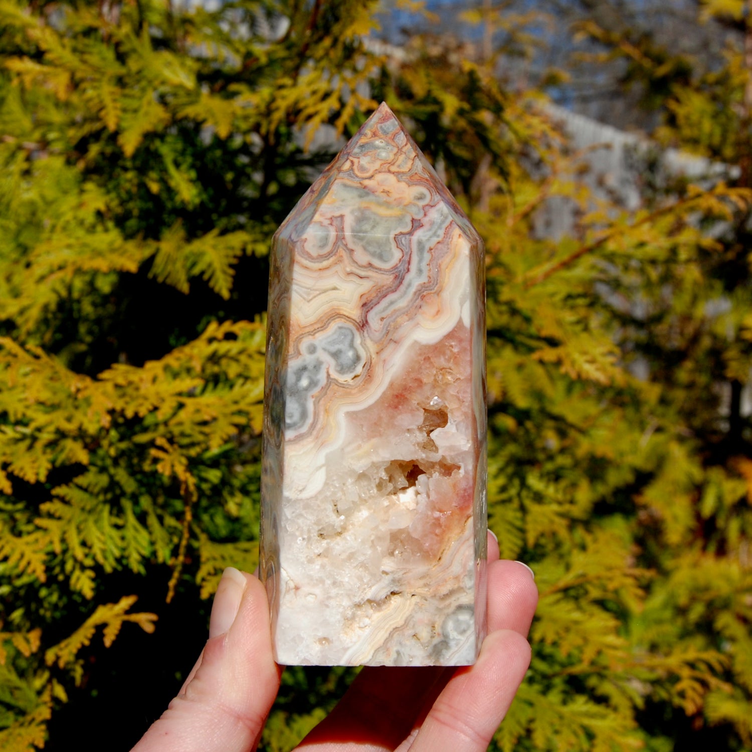 Crazy Lace Agate Crystal Tower
