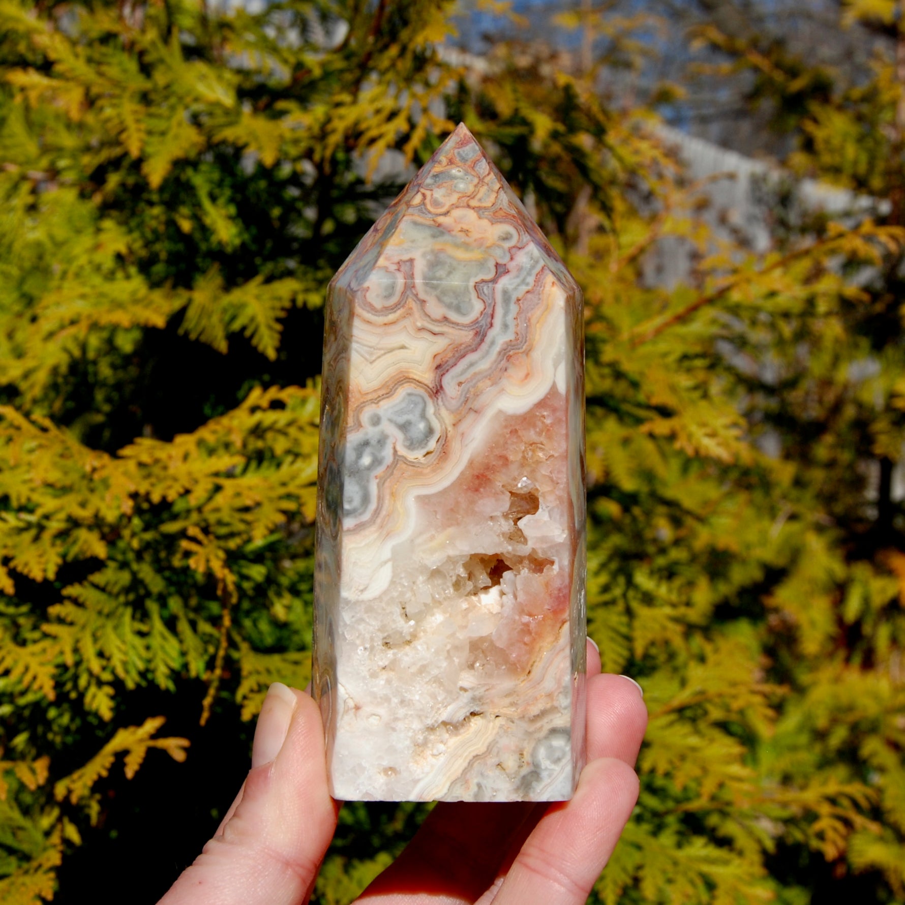Crazy Lace Agate Crystal Tower