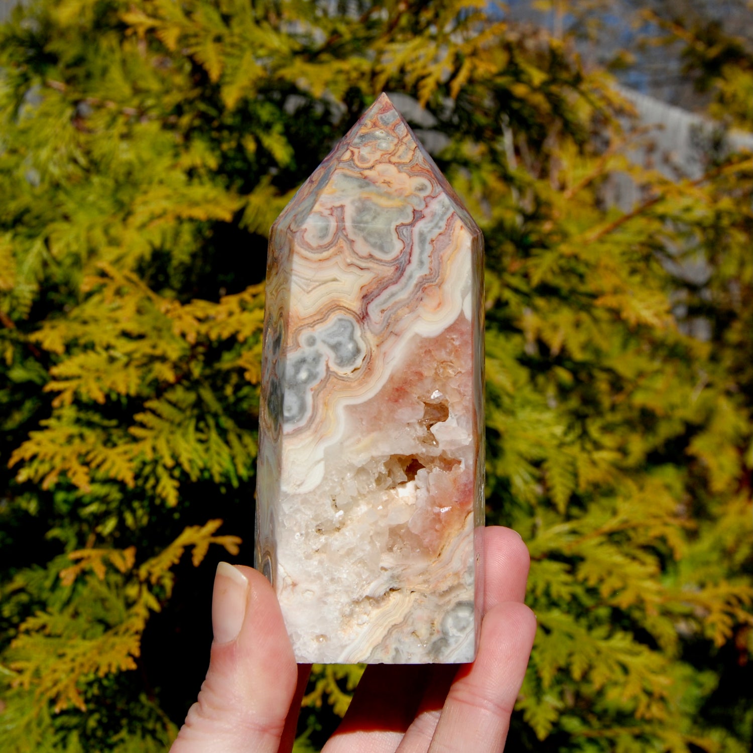 Crazy Lace Agate Crystal Tower