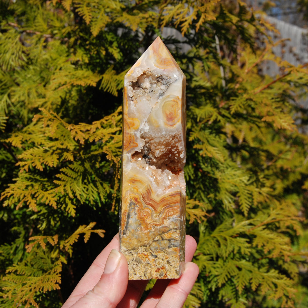 Crazy lace agate crystal tower