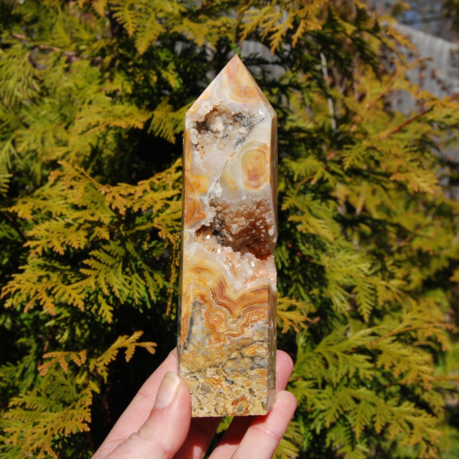 Crazy lace agate crystal tower