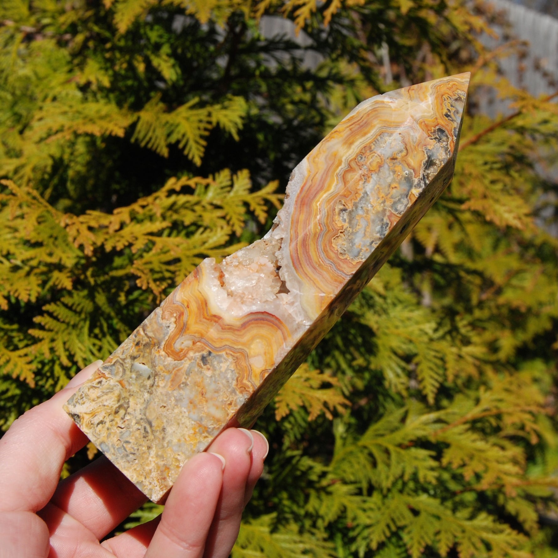 Crazy lace agate crystal tower