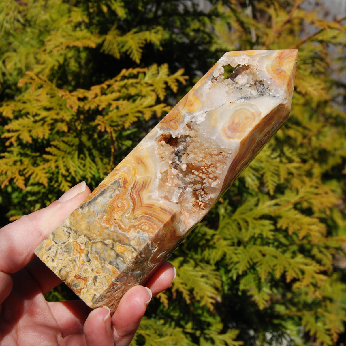 Crazy lace agate crystal tower