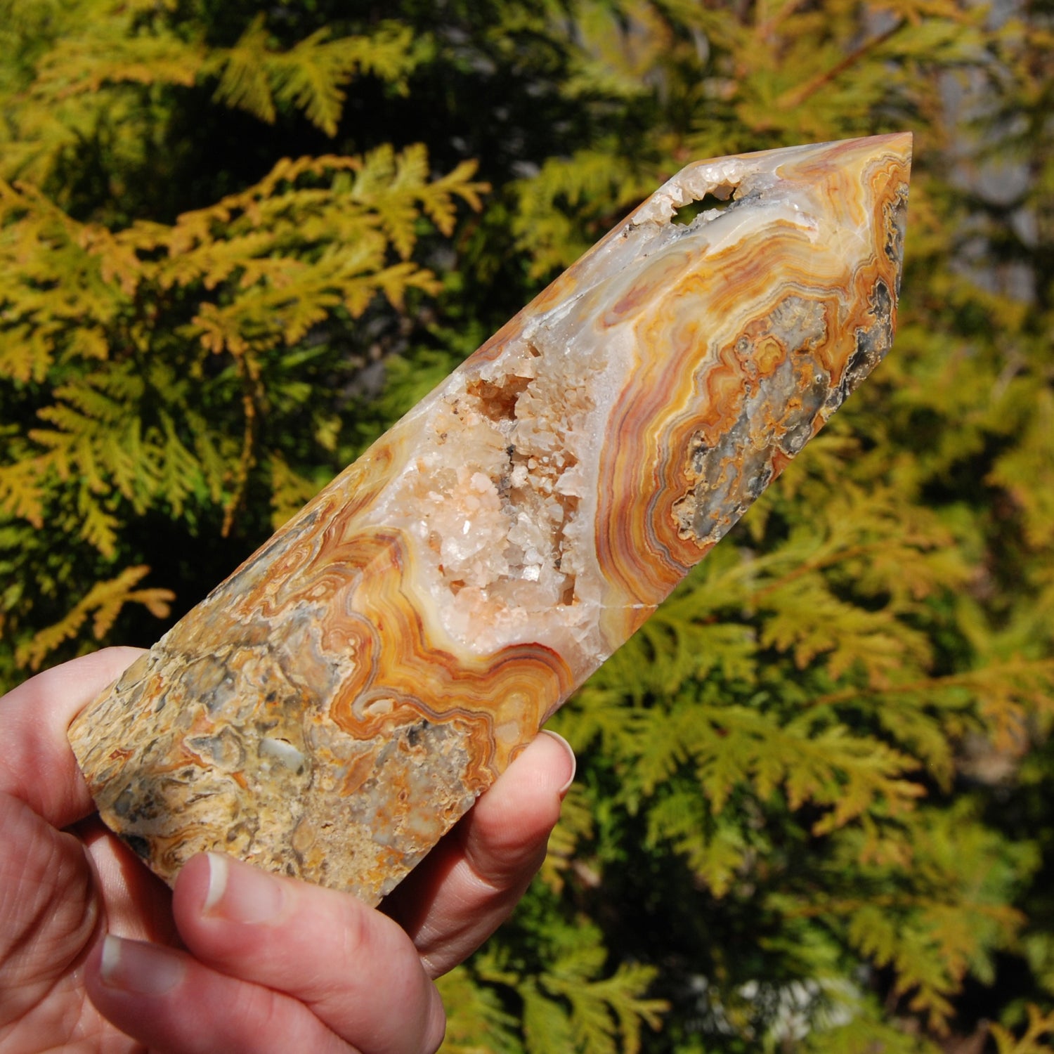 Crazy lace agate crystal tower