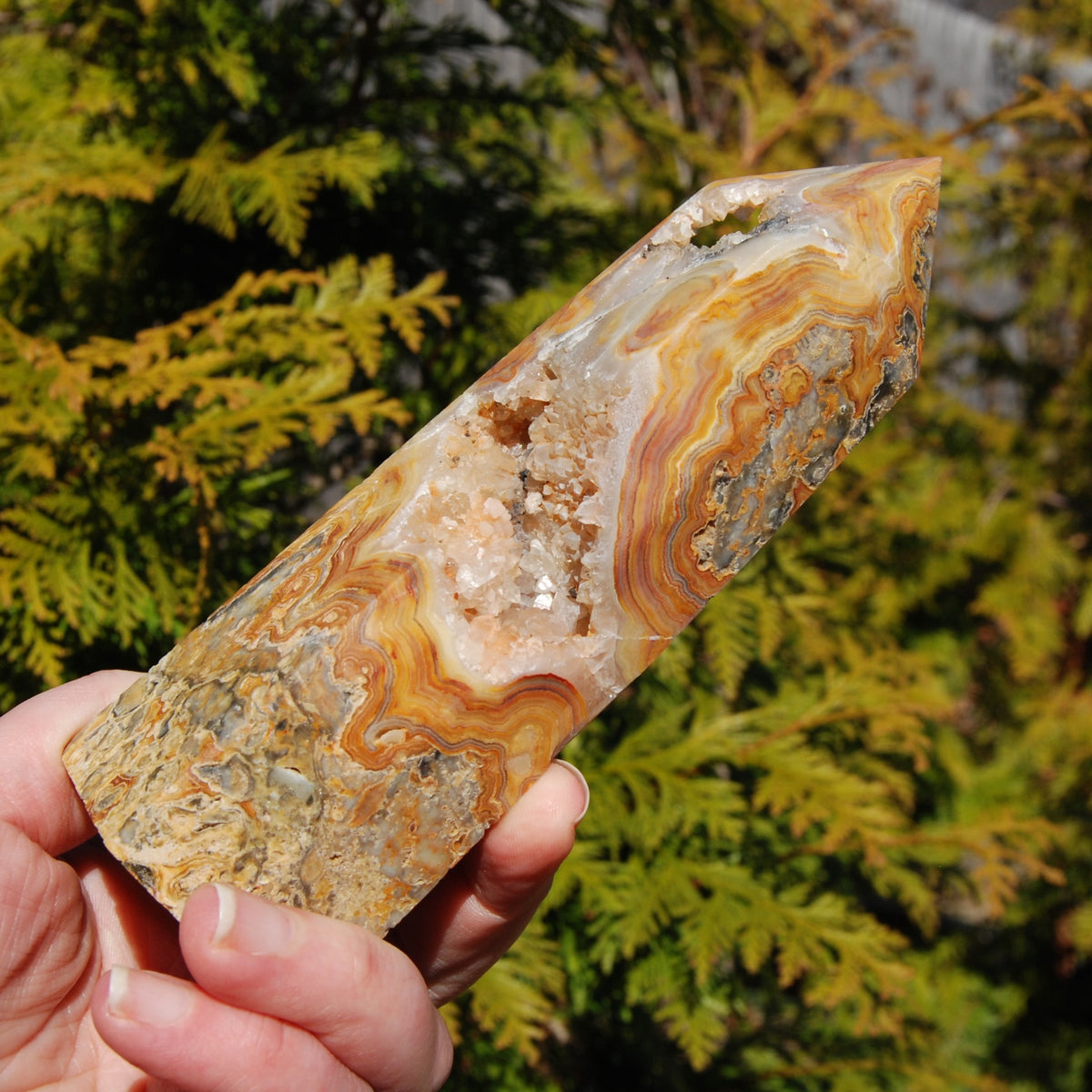 Crazy lace agate crystal tower