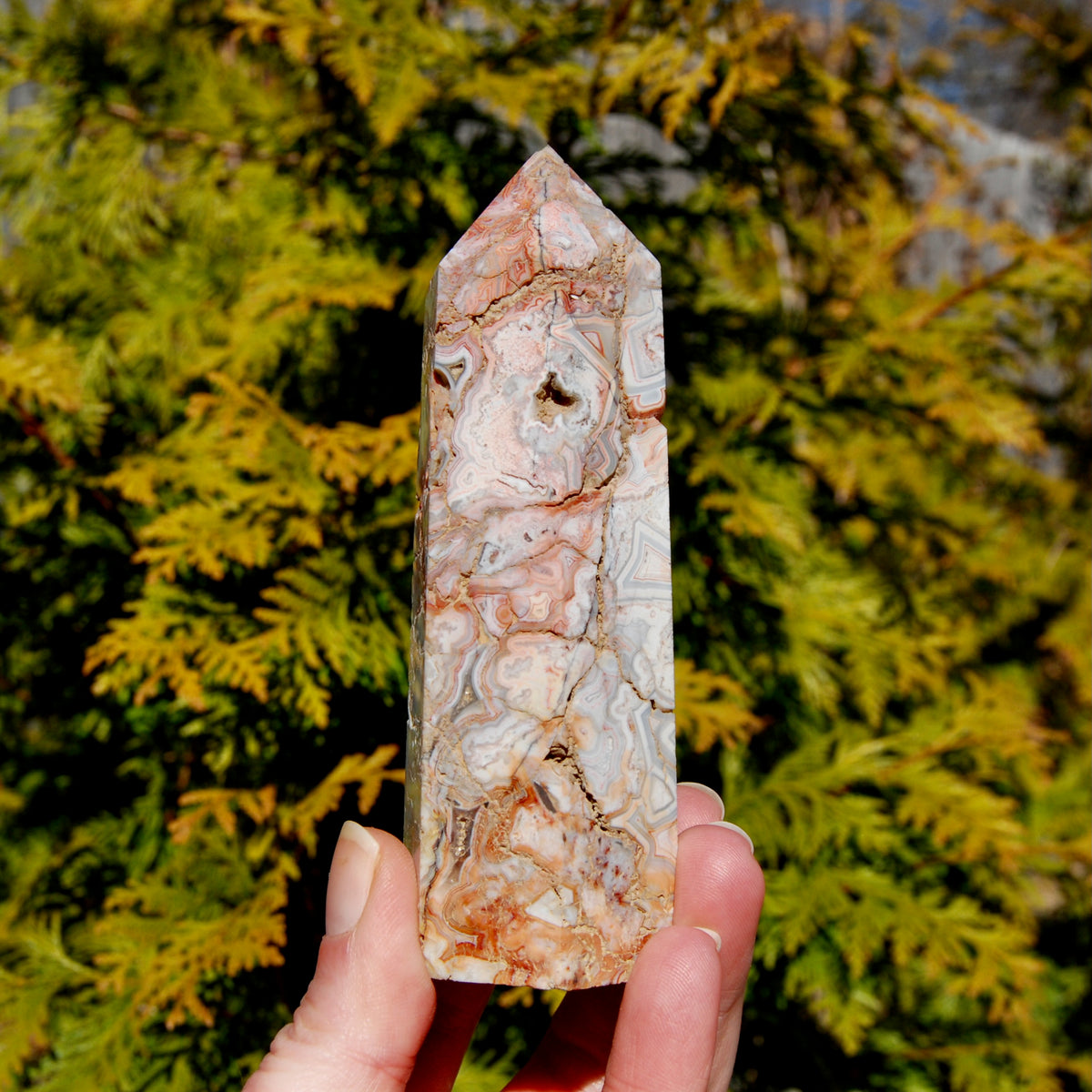 Crazy lace agate crystal tower