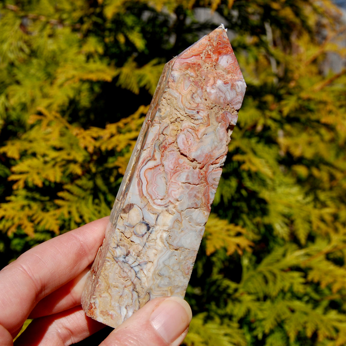 Crazy lace agate crystal tower