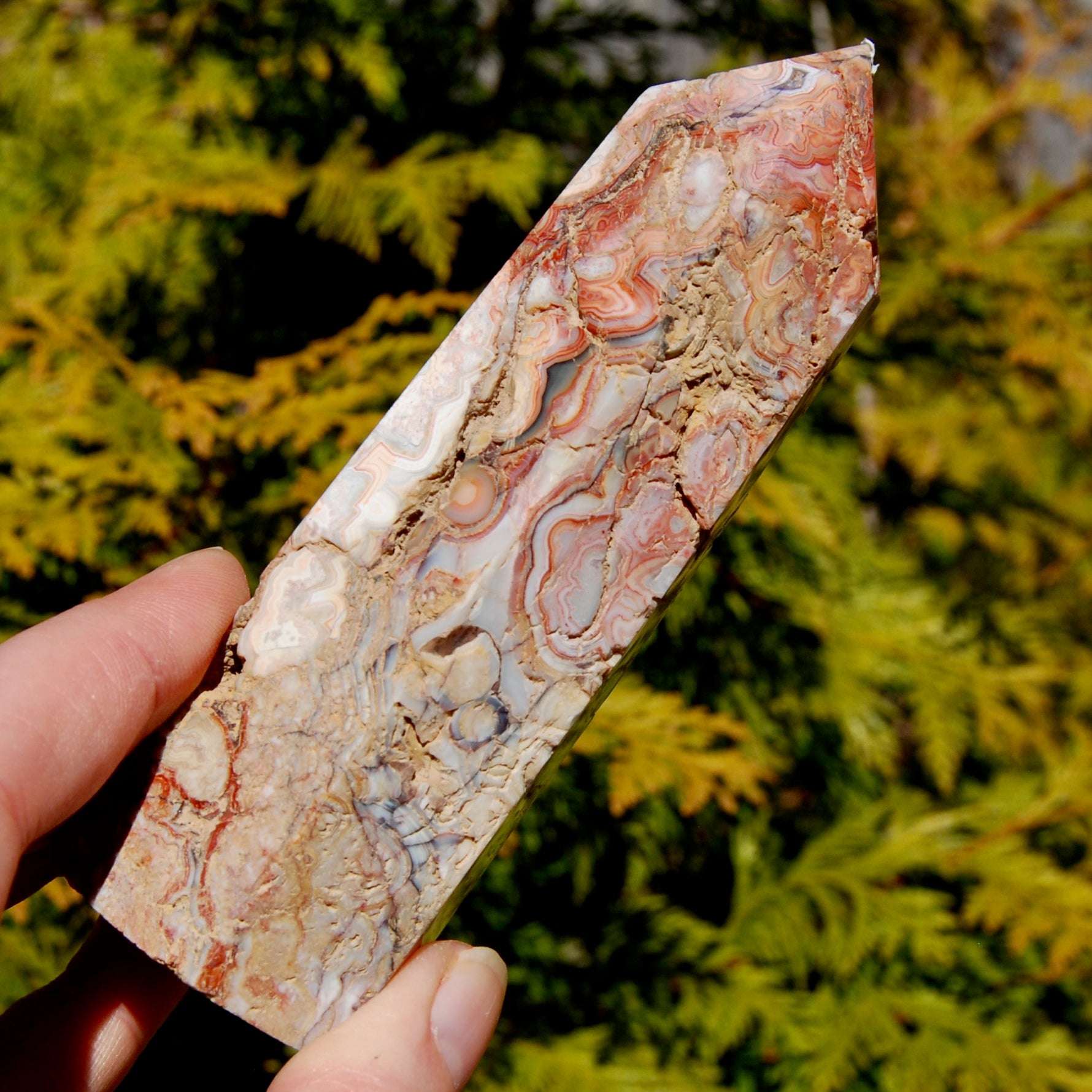 Crazy lace agate crystal tower