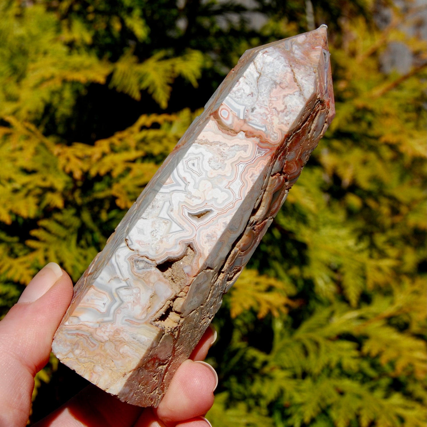 Crazy lace agate crystal tower