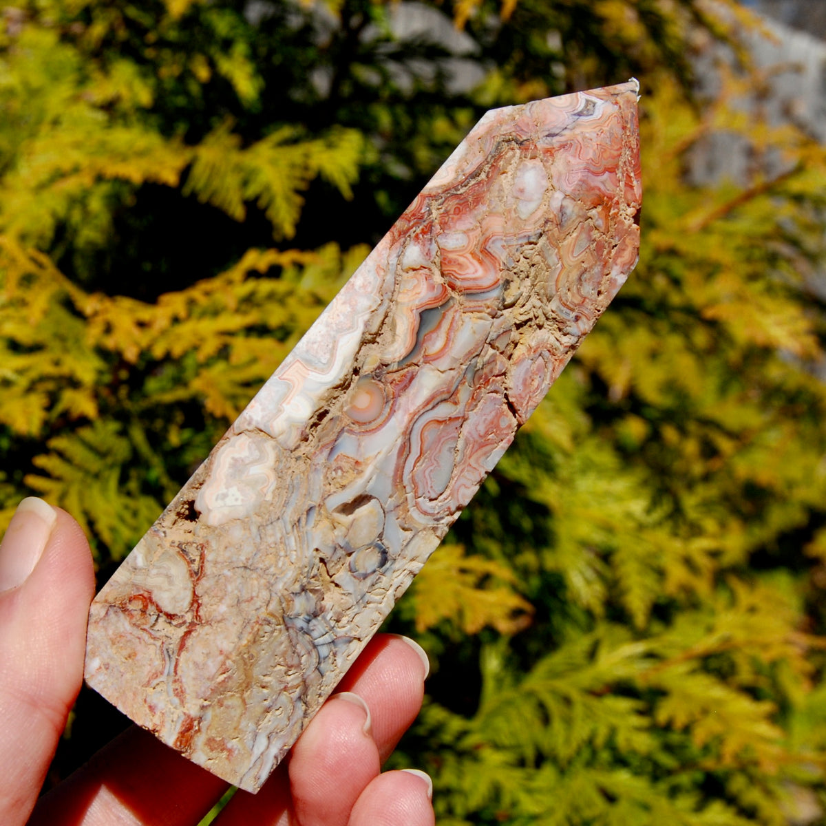 Crazy lace agate crystal tower
