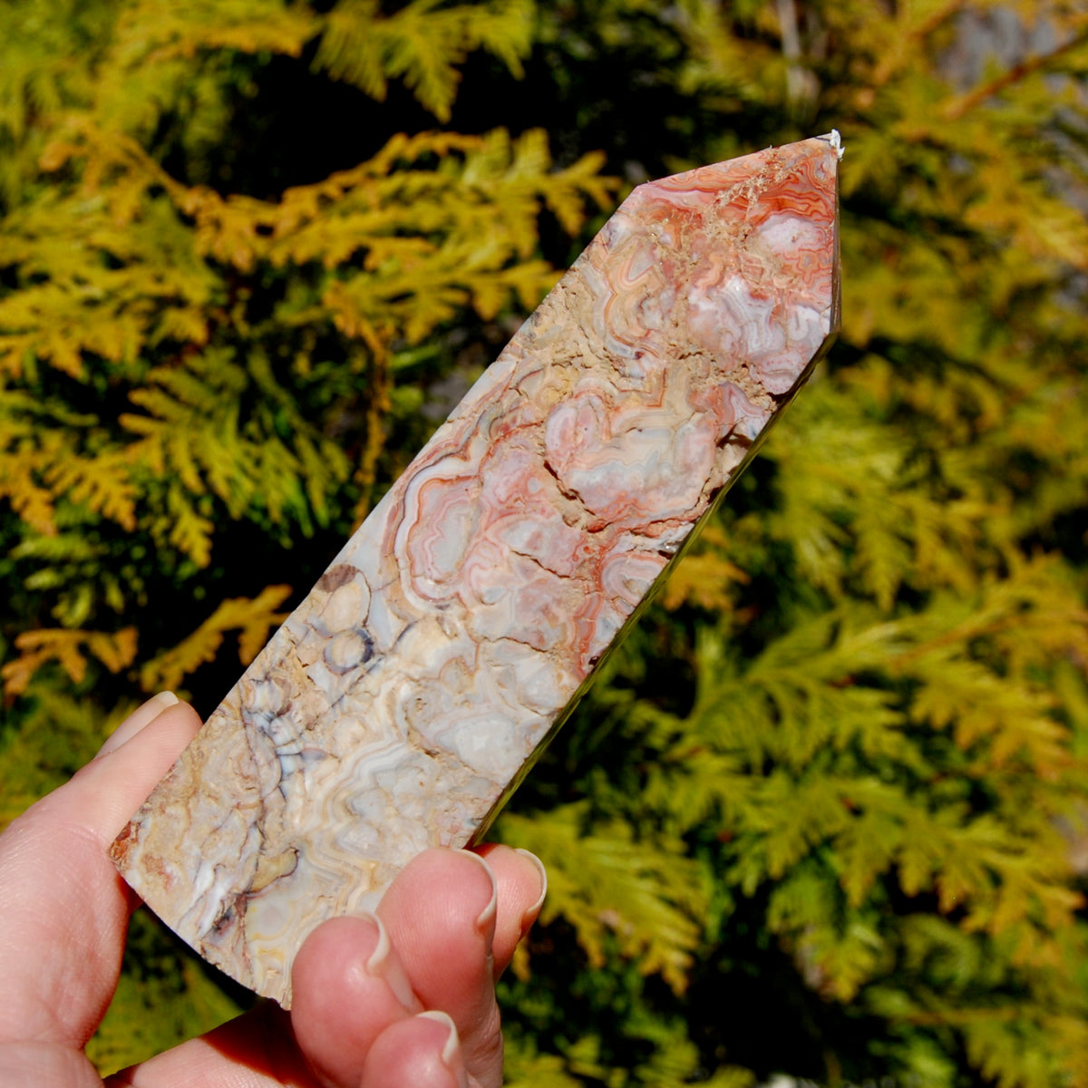 Crazy lace agate crystal tower