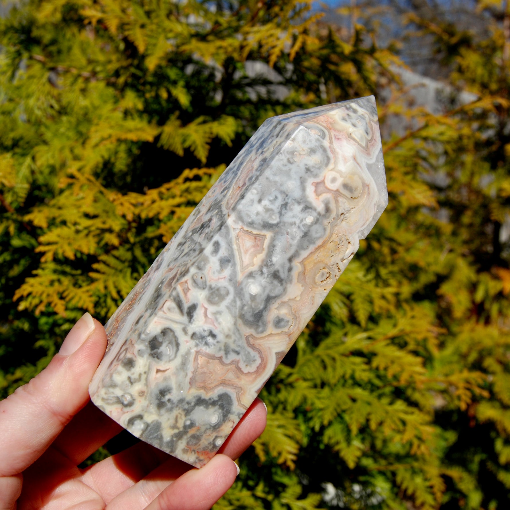 Pink Crazy Lace Agate Crystal Tower