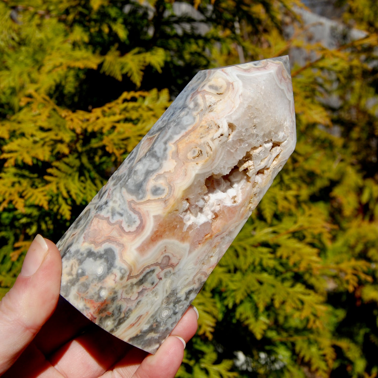 Pink Crazy Lace Agate Crystal Tower