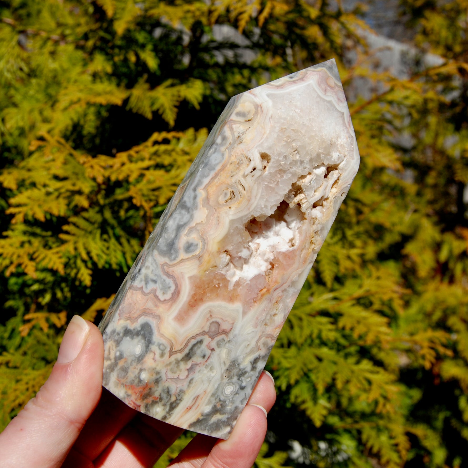 Pink Crazy Lace Agate Crystal Tower
