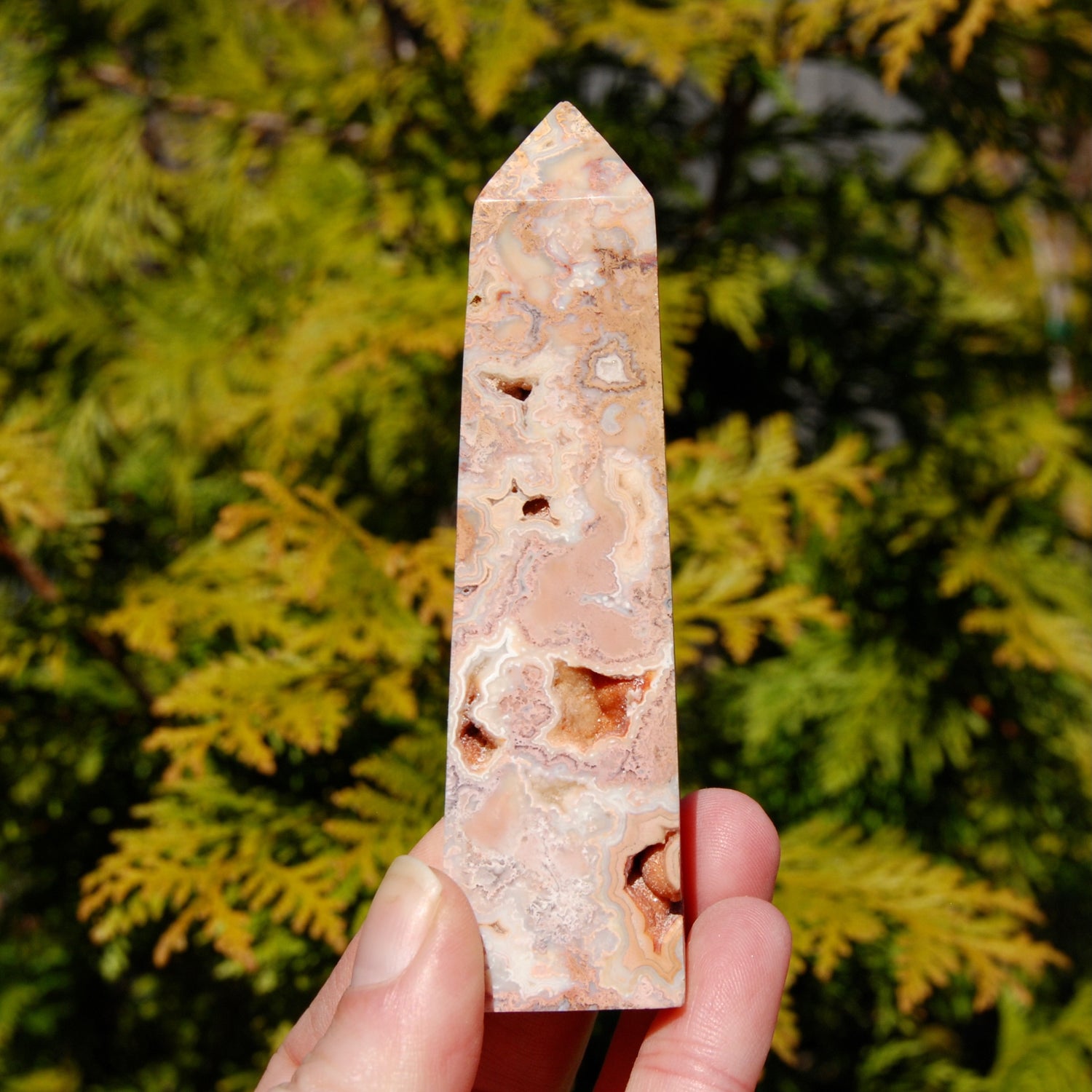 Pink Crazy Lace Agate Crystal Tower