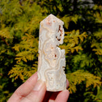 Pink crazy lace agate crystal tower