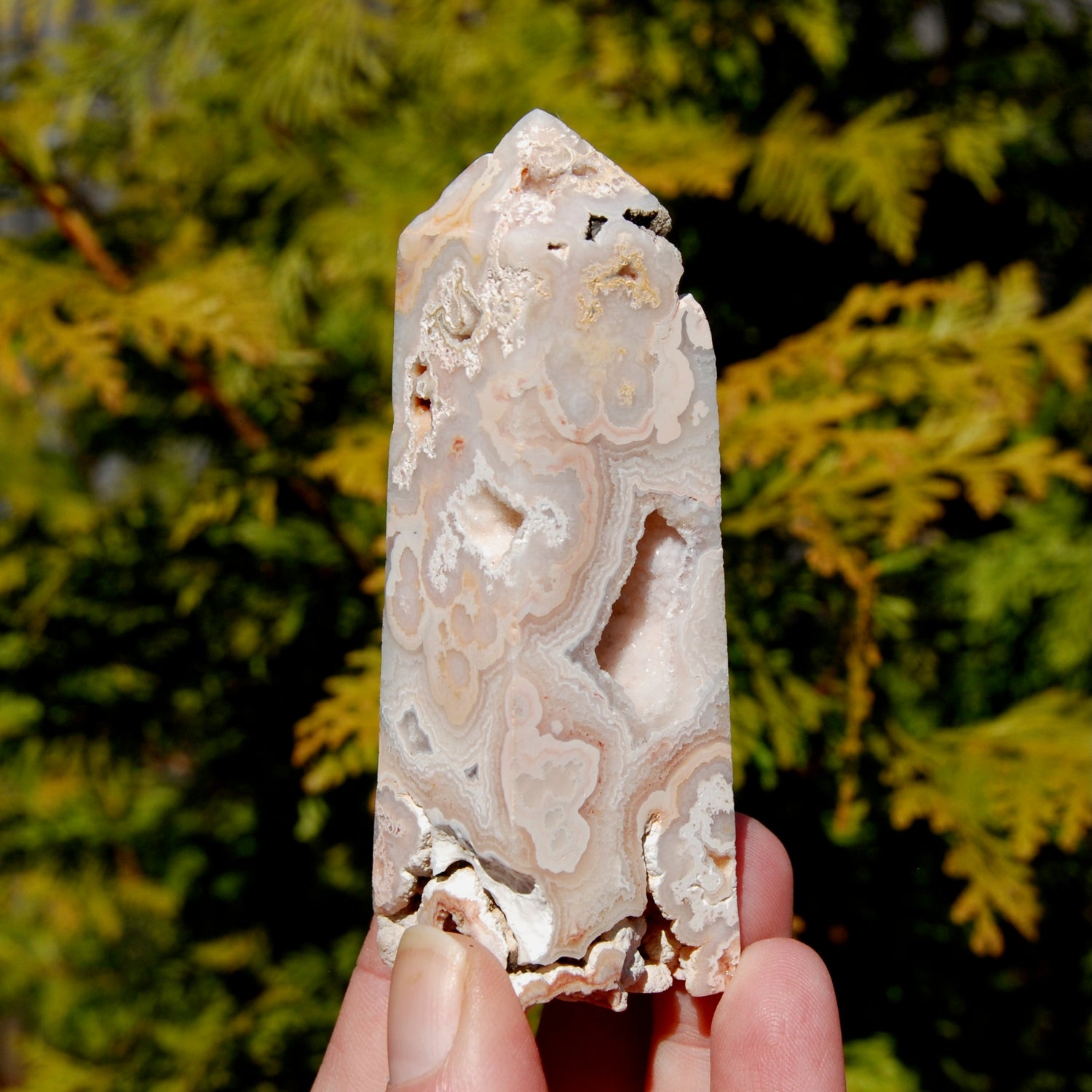 Pink Crazy Lace Agate Druzy Crystal Tower