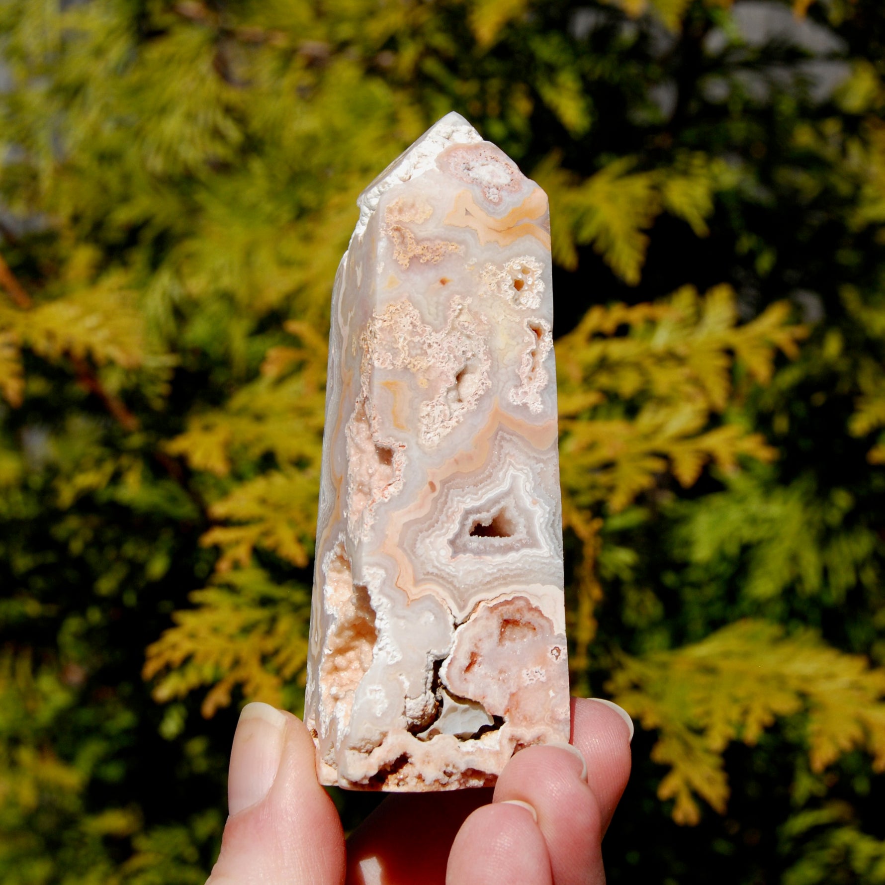 Pink Crazy Lace Agate Druzy Crystal Tower