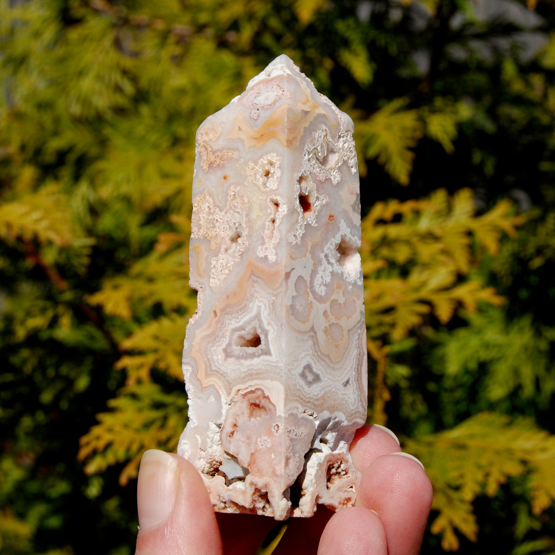 Pink Crazy Lace Agate Druzy Crystal Tower