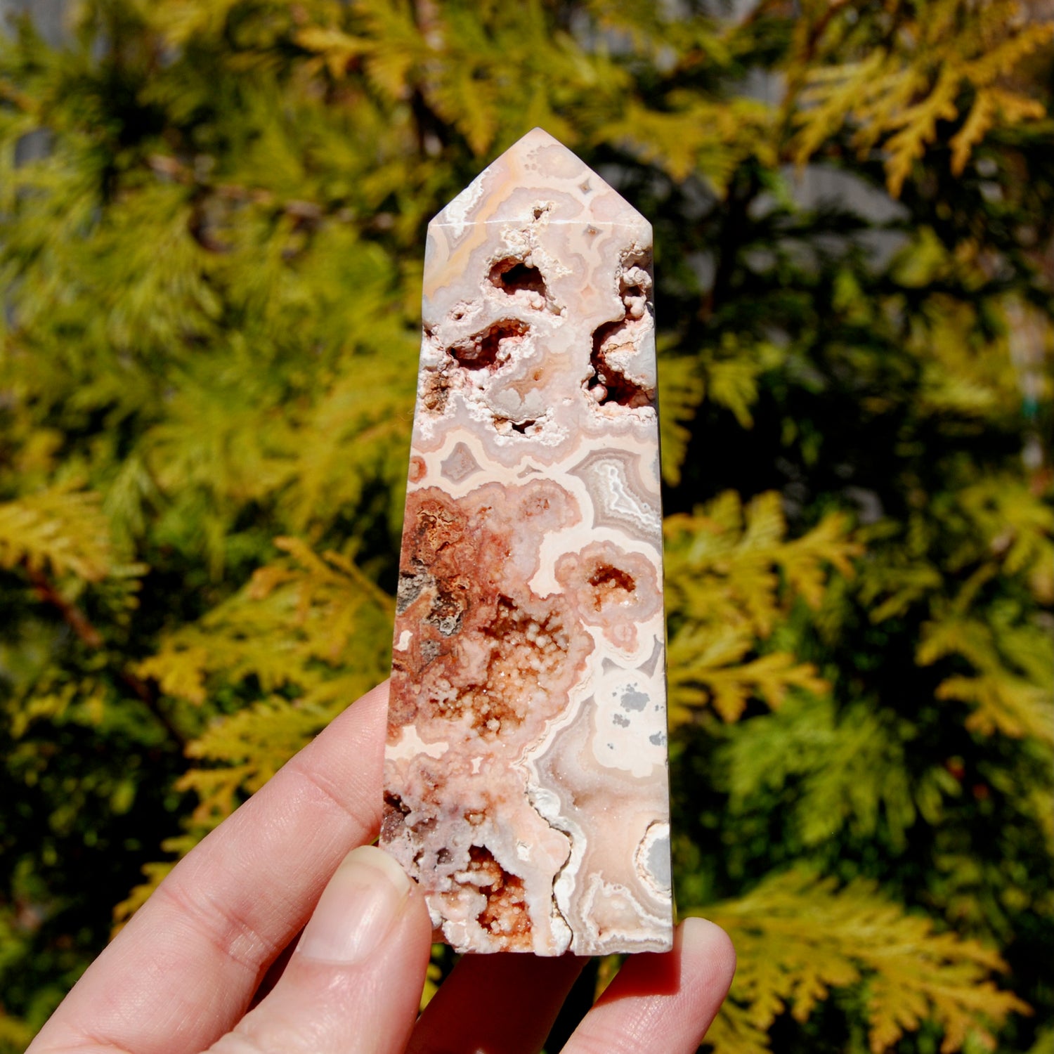 Pink Crazy Lace Agate Druzy Crystal Tower