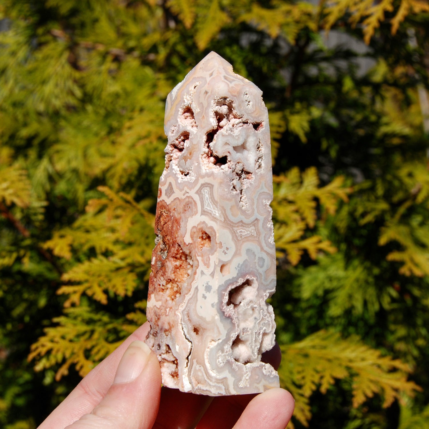 Pink Crazy Lace Agate Druzy Crystal Tower