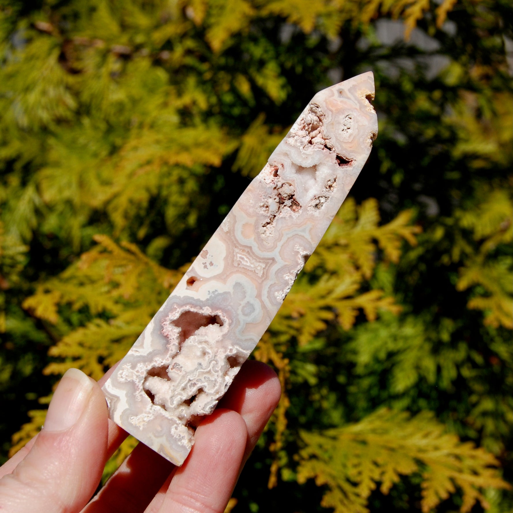Pink Crazy Lace Agate Druzy Crystal Tower