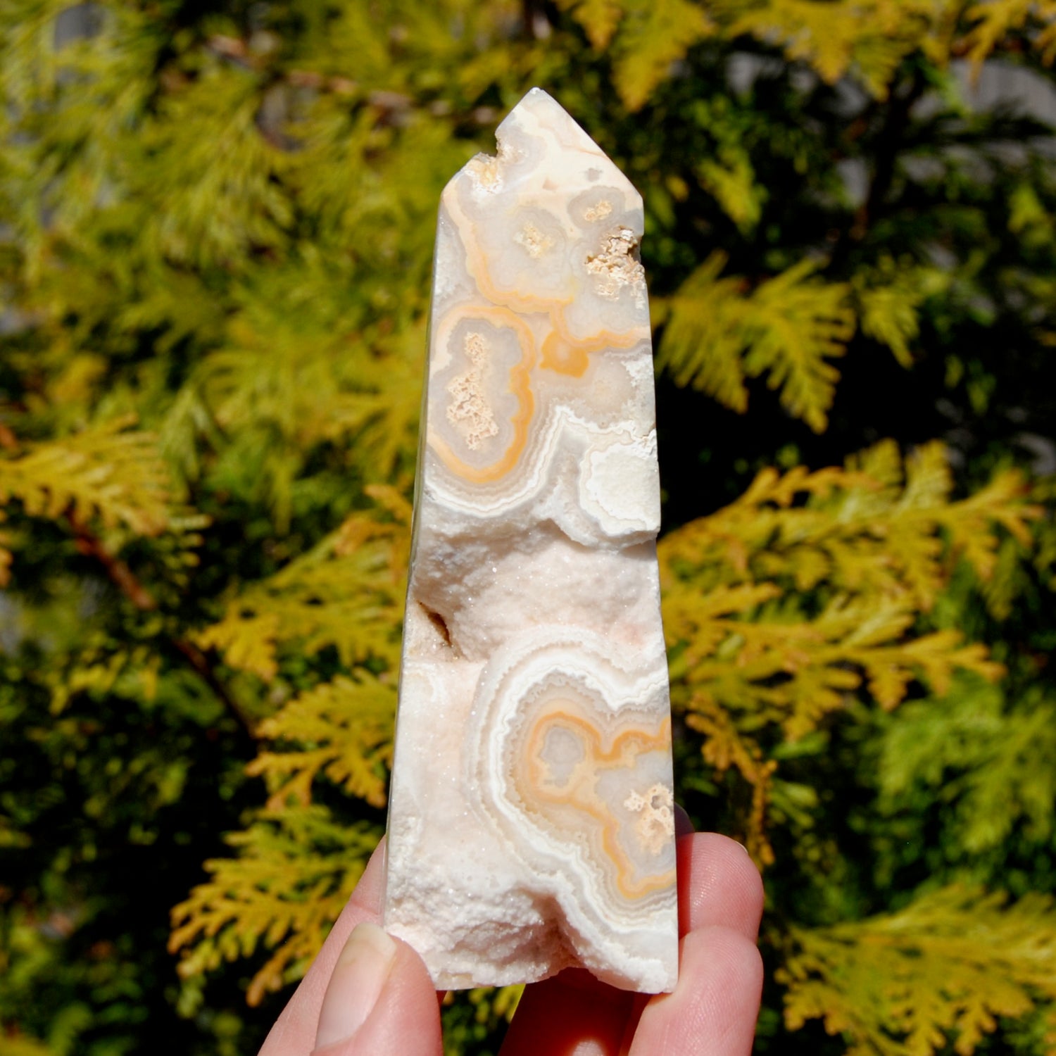 Pink Crazy Lace Agate Druzy Crystal Tower