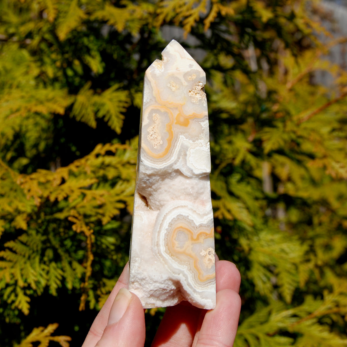 Pink Crazy Lace Agate Druzy Crystal Tower