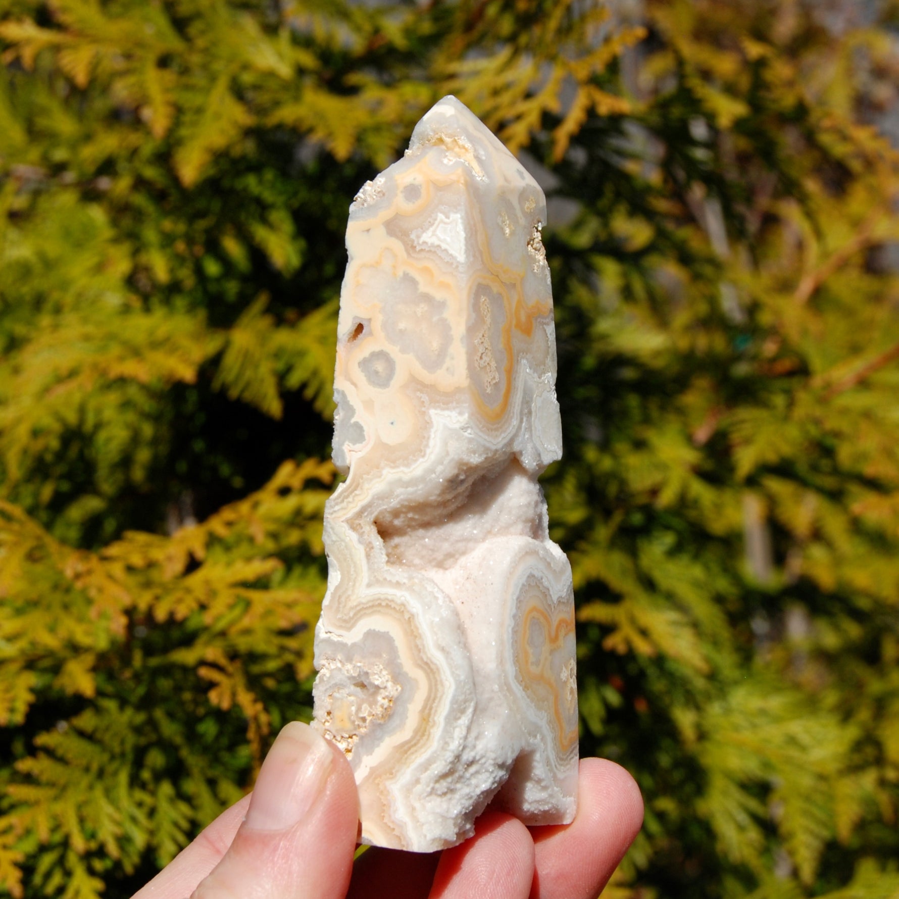 Pink Crazy Lace Agate Druzy Crystal Tower