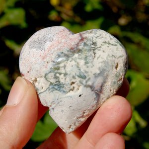 Moss Agate Crystal Heart Palm Stone