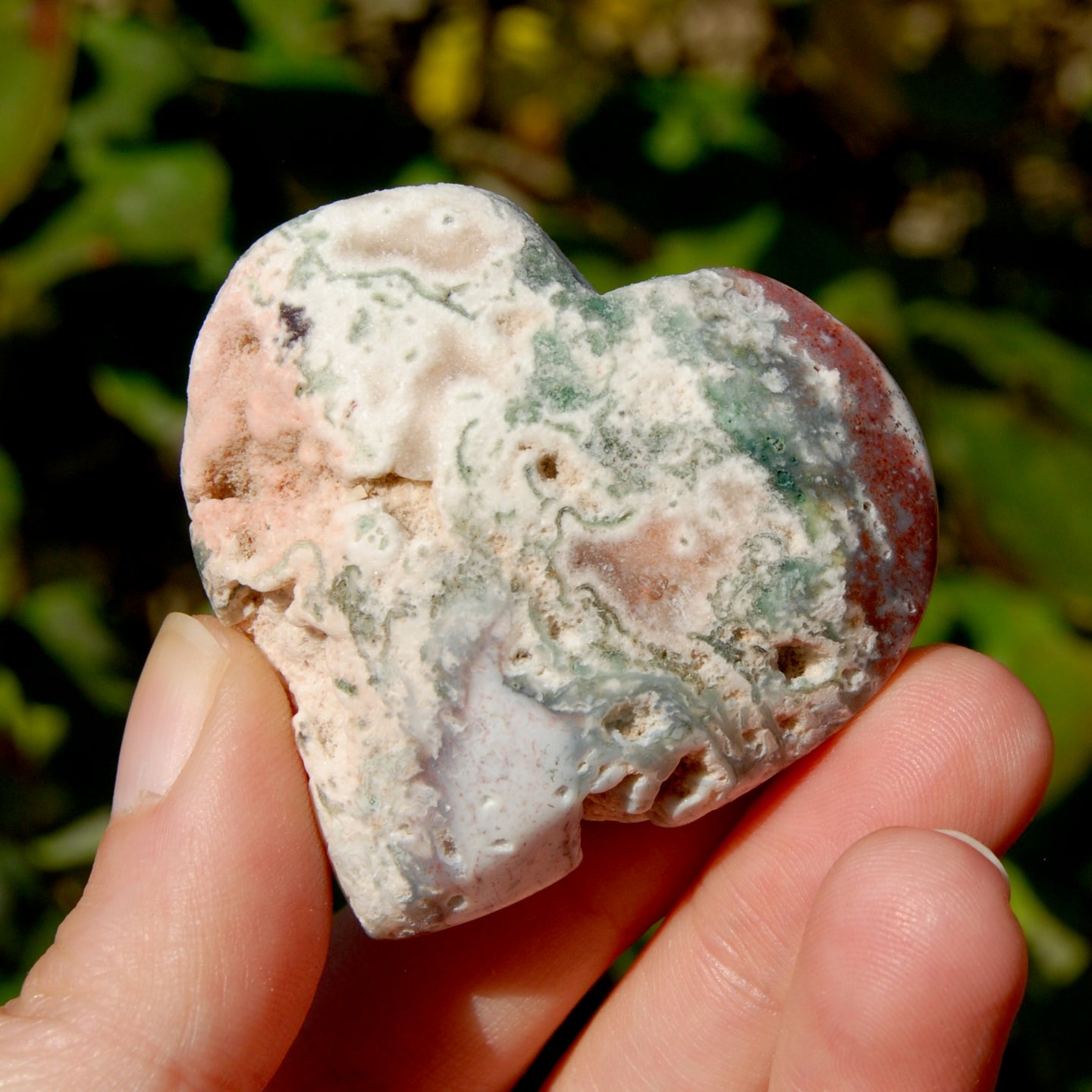 Moss Agate Crystal Heart Palm Stone