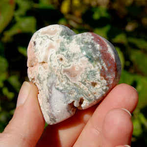 Moss Agate Crystal Heart Palm Stone