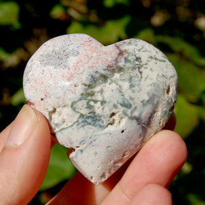 Moss Agate Crystal Heart Palm Stone