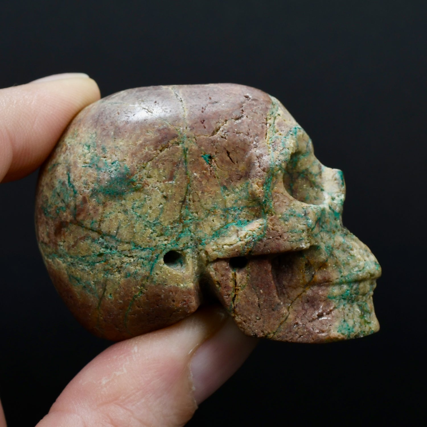 Malachite Matrix Carved Crystal Skul
