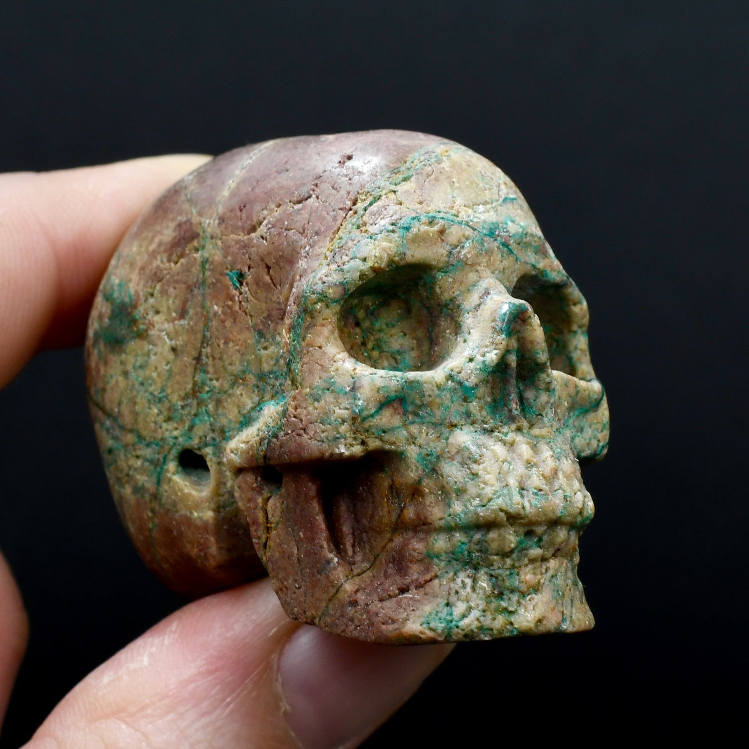 Malachite Matrix Carved Crystal Skul