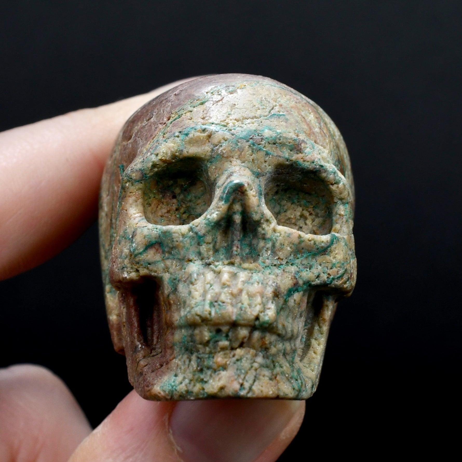 Malachite Matrix Carved Crystal Skul