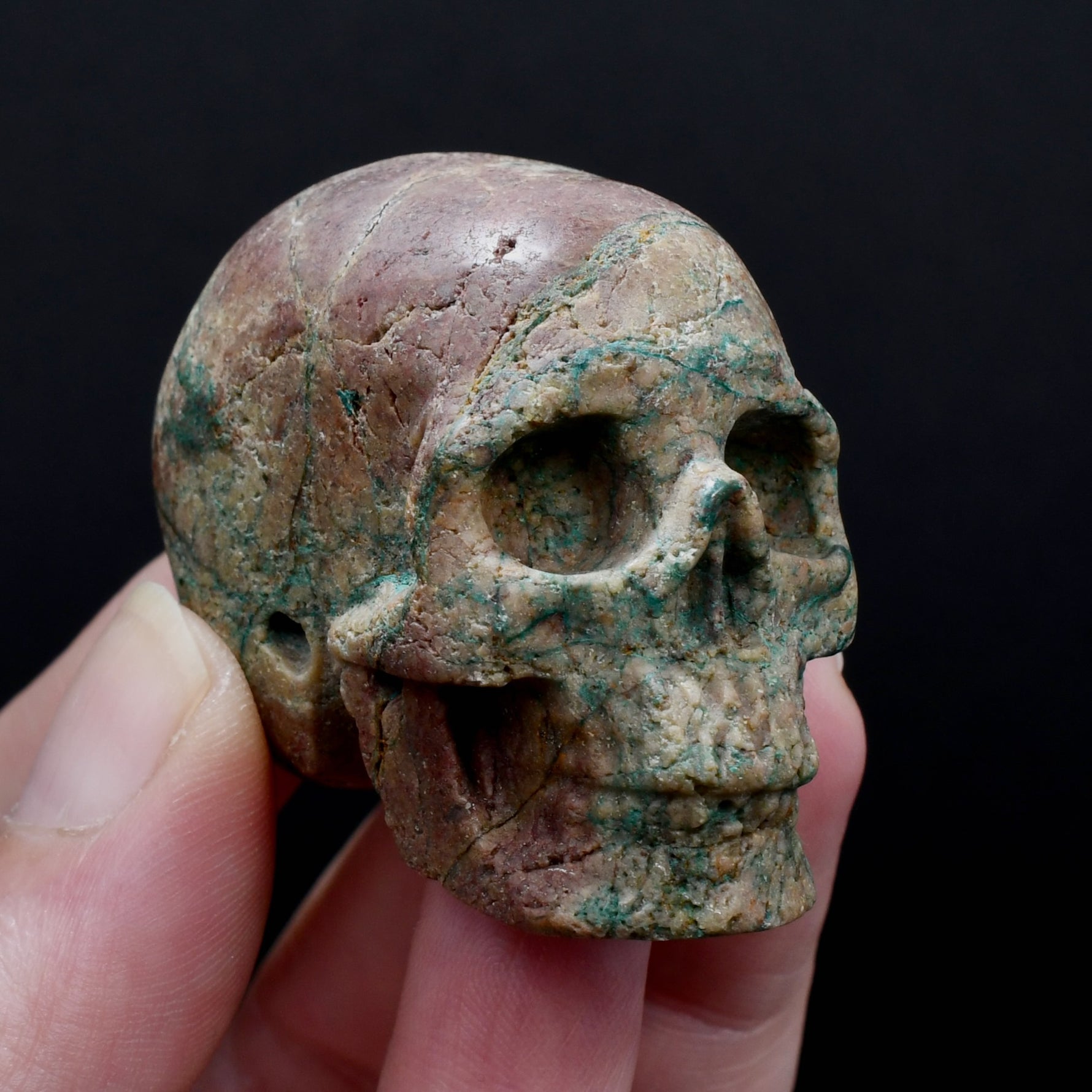 Malachite Matrix Carved Crystal Skul