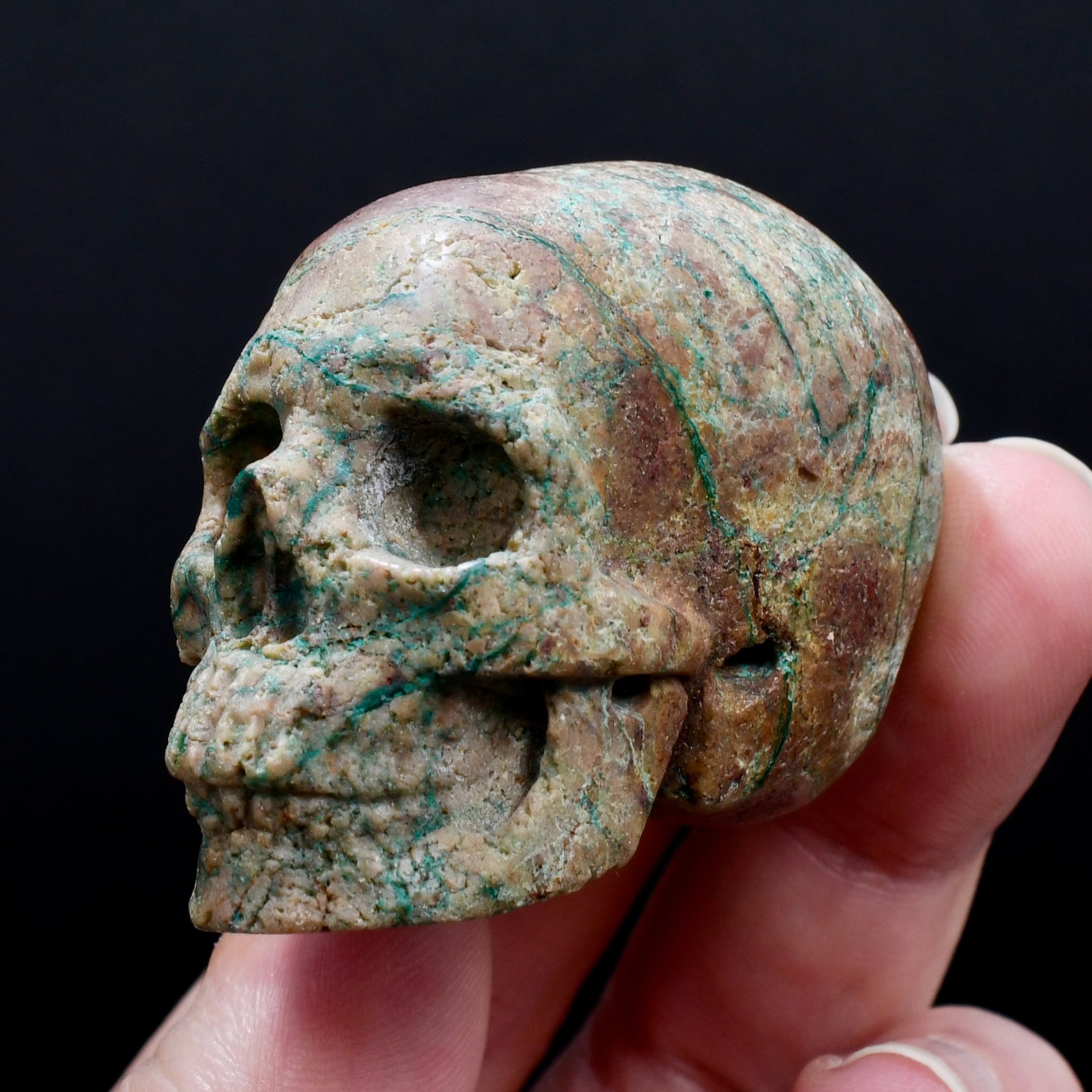 Malachite Matrix Carved Crystal Skul