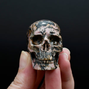Pink Rhodonite Carved Crystal Skull Realistic